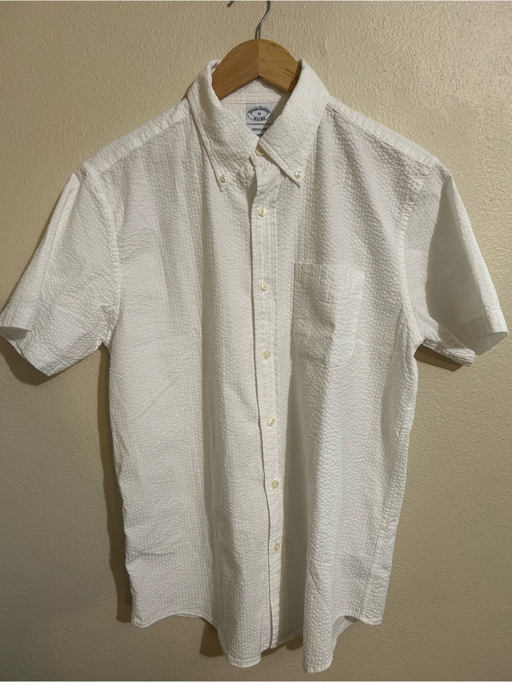 Brooks Brothers Men's White Short Sleeve Textured Button-Down Shirt Size Large